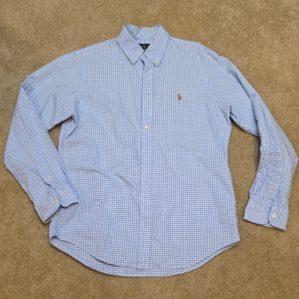 Polo by Ralph Lauren Men's Light‎ Blue Gingham Shirt Sz Med